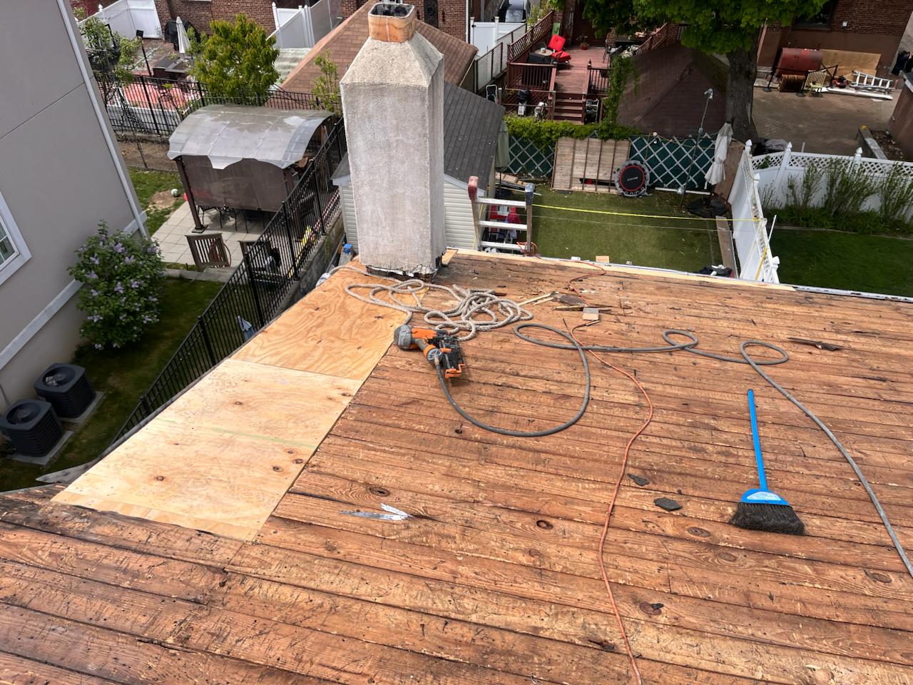 Shingle roof project — deck prep